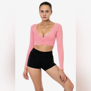 Los Angeles Apparel Garment Dye Long Sleeve Wrap Top Strawberry Pink